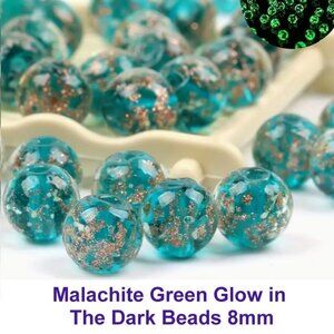 Illumination Malachite Green Glow in the Dark Beads.  15 Beads - 8mm
